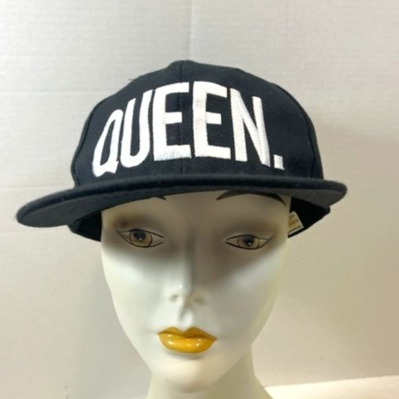“QUEEN” Embroidered Black 6 Panel Snap Back Baseball Trucker Cap Adj - Picture 1 of 7